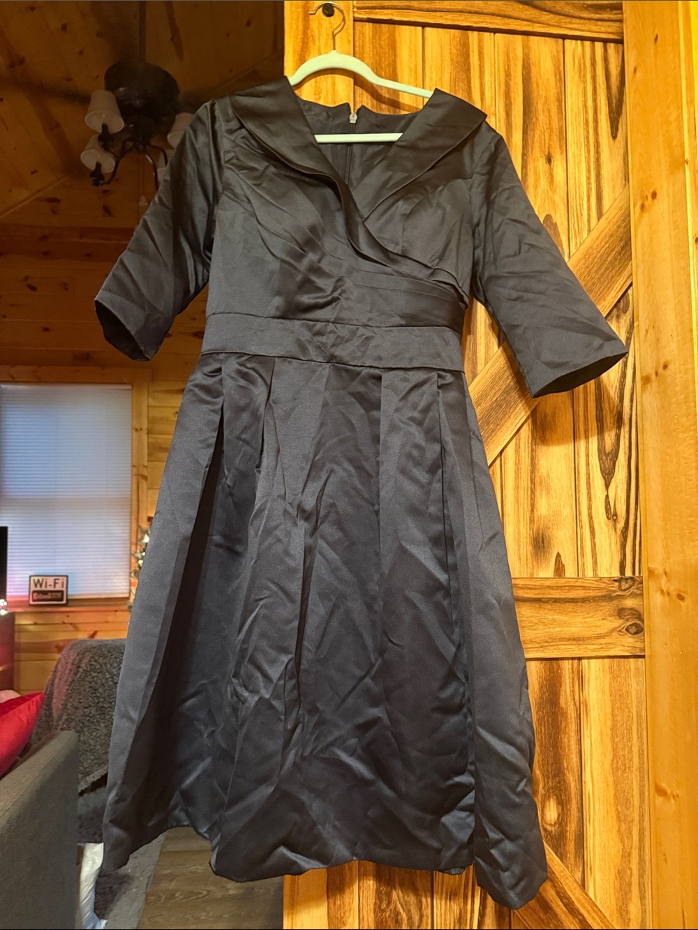 Women's DEEP NAVY Midi Fit-and-Flare Dress with V-Neck Collar